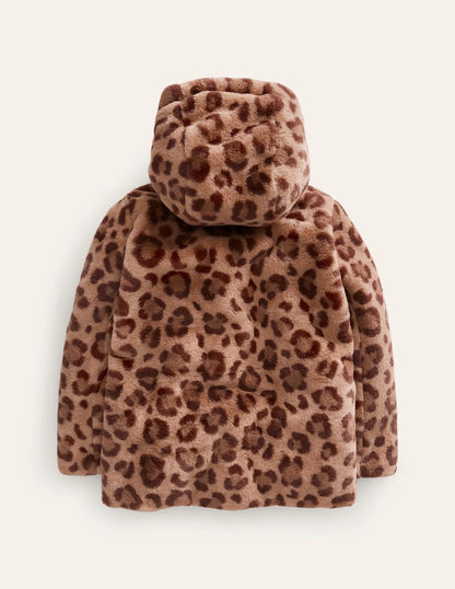 Faux Fur Duffle Coat-Large Leopard