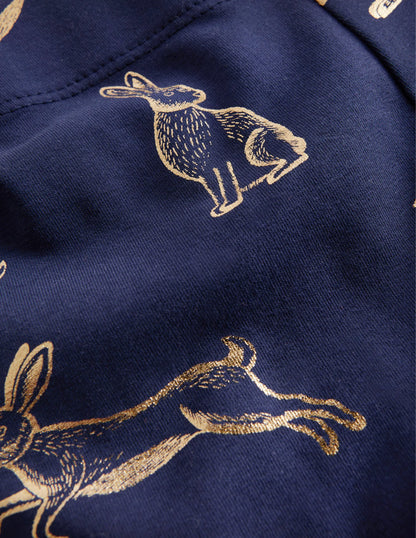 Fun Leggings-College Navy Foil Bunnies