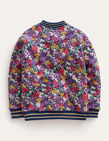 Jersey Printed Bomber-Multi Bloom
