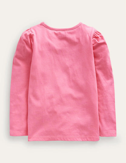 Appliqué Puff-Sleeve Top-Azalea Pink Bunny on Moon