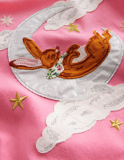 Appliqué Puff-Sleeve Top-Azalea Pink Bunny on Moon