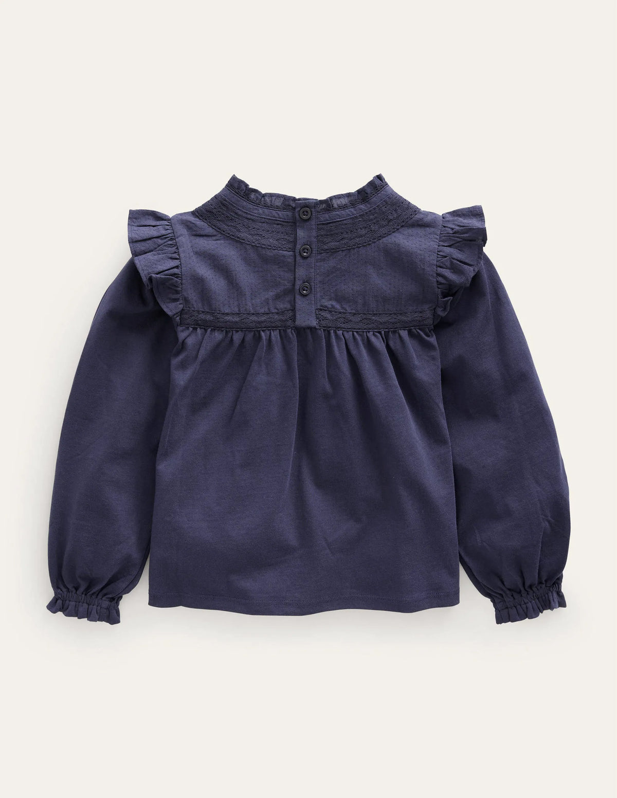 Lace Detail Jersey Top-Navy