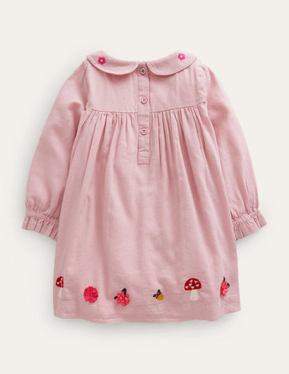 Embroidered Smocked dress-French Pink Woodland
