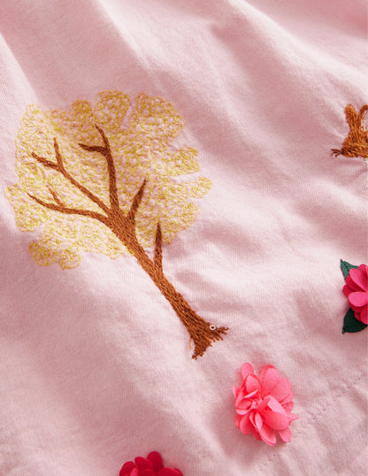 Embroidered Smocked dress-French Pink Woodland