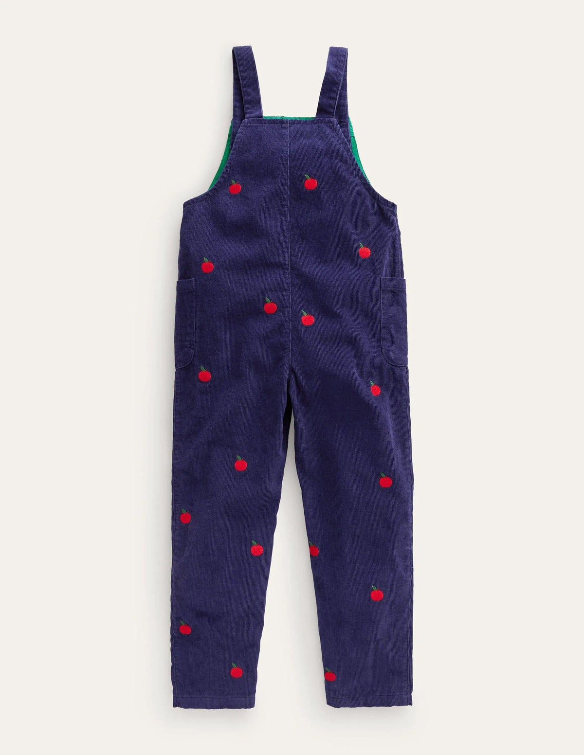 Relaxed Cord Overalls-College Navy Apple Embroidery