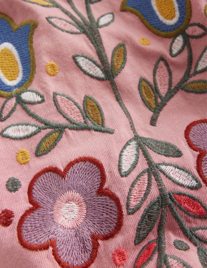 Embroidered Sleeve Tunic-Almond Pink Floral