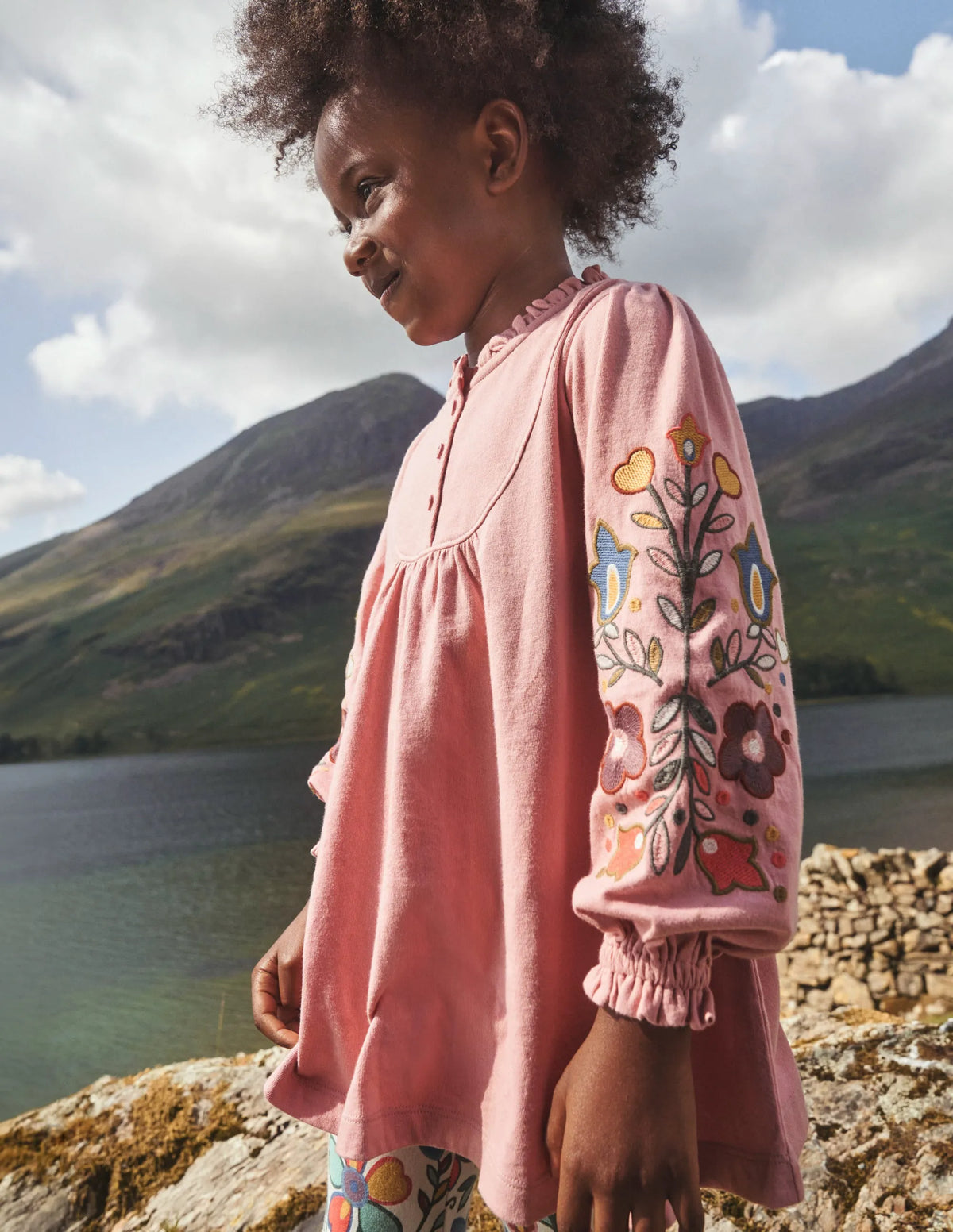 Embroidered Sleeve Tunic-Almond Pink Floral