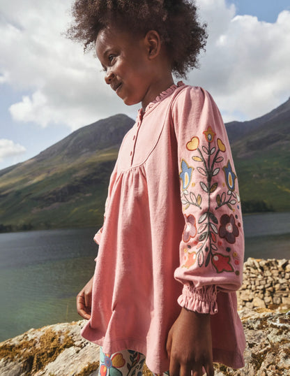 Embroidered Sleeve Tunic-Almond Pink Floral