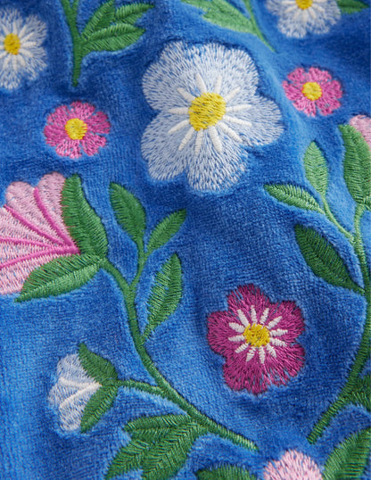 Embroidered Velour Sweat-Delft Blue Floral