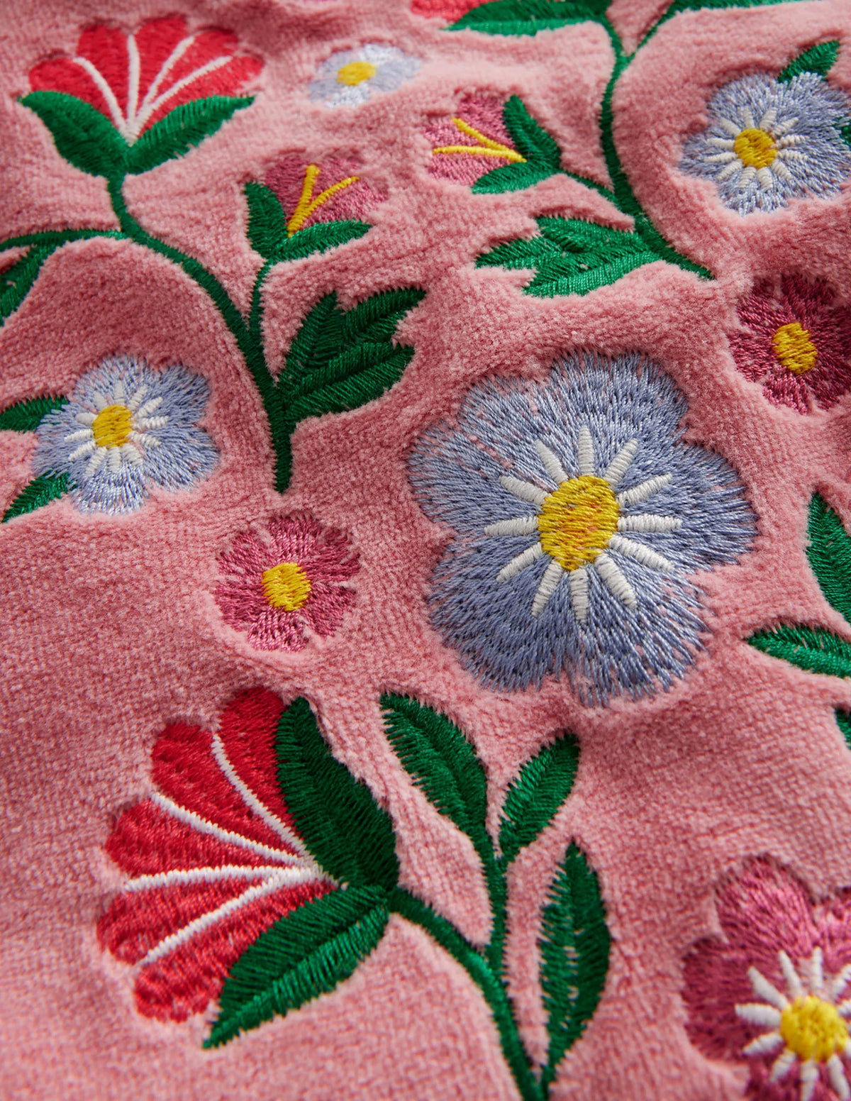 Embroidered Velour Sweat-Almond Pink Floral