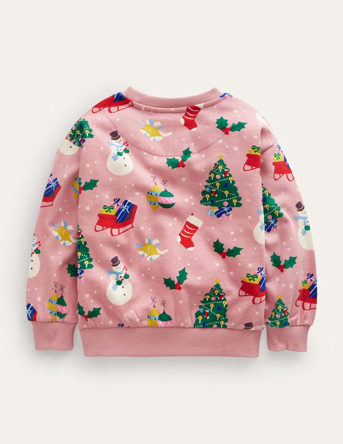 Relaxed Printed Sweatshirt-Almond Pink Festive