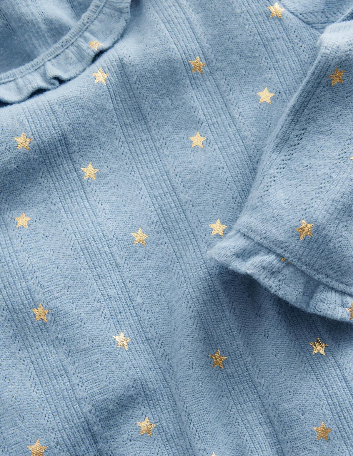 Ruffle Sparkle Pointelle-Pebble Blue Gold Star