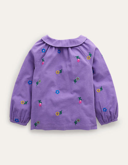 Embroidered Cord Shirt-Aster Purple Floral