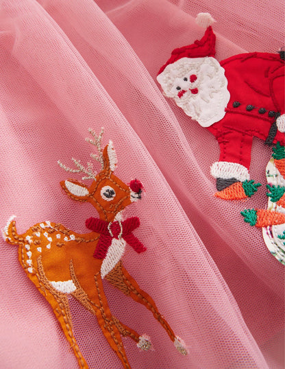 Applique Tulle Skirt-Almond Pink Sleigh