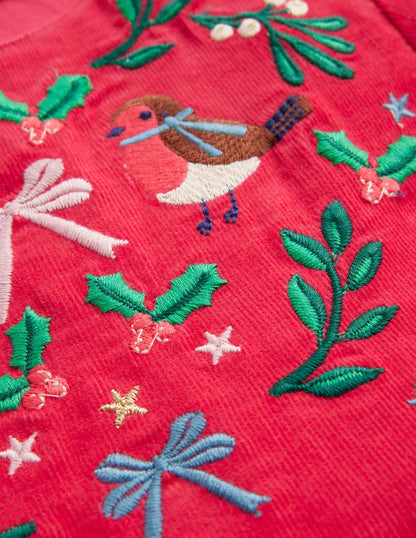 Embroidered Cord Dress-Pop Peony Festive