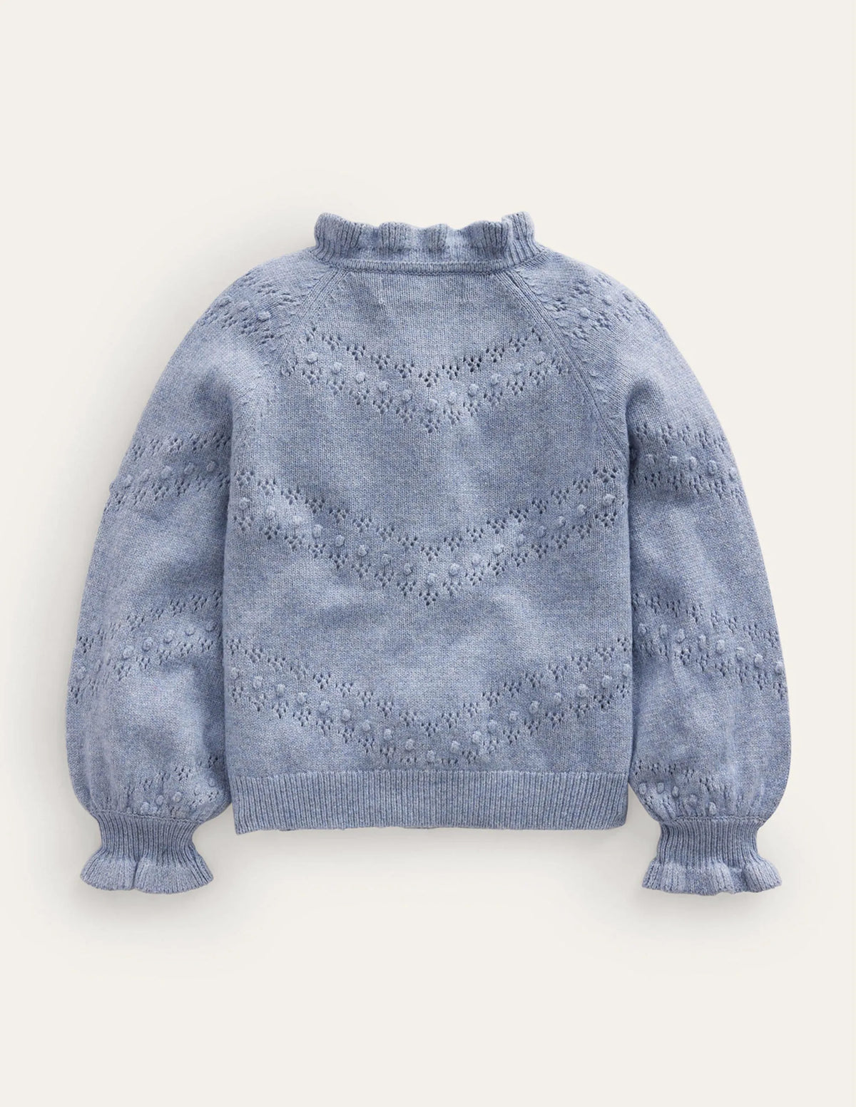 Embroidered Frill Cardigan-Pebble Blue