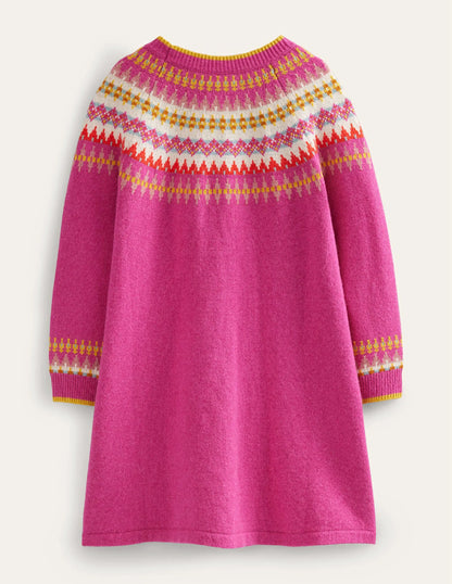 Fair Isle Sweater Dress-Mid Pink Fair Isle