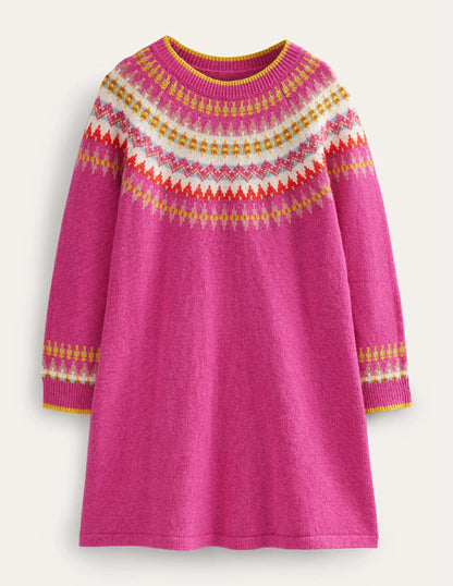 Fair Isle Sweater Dress-Mid Pink Fair Isle
