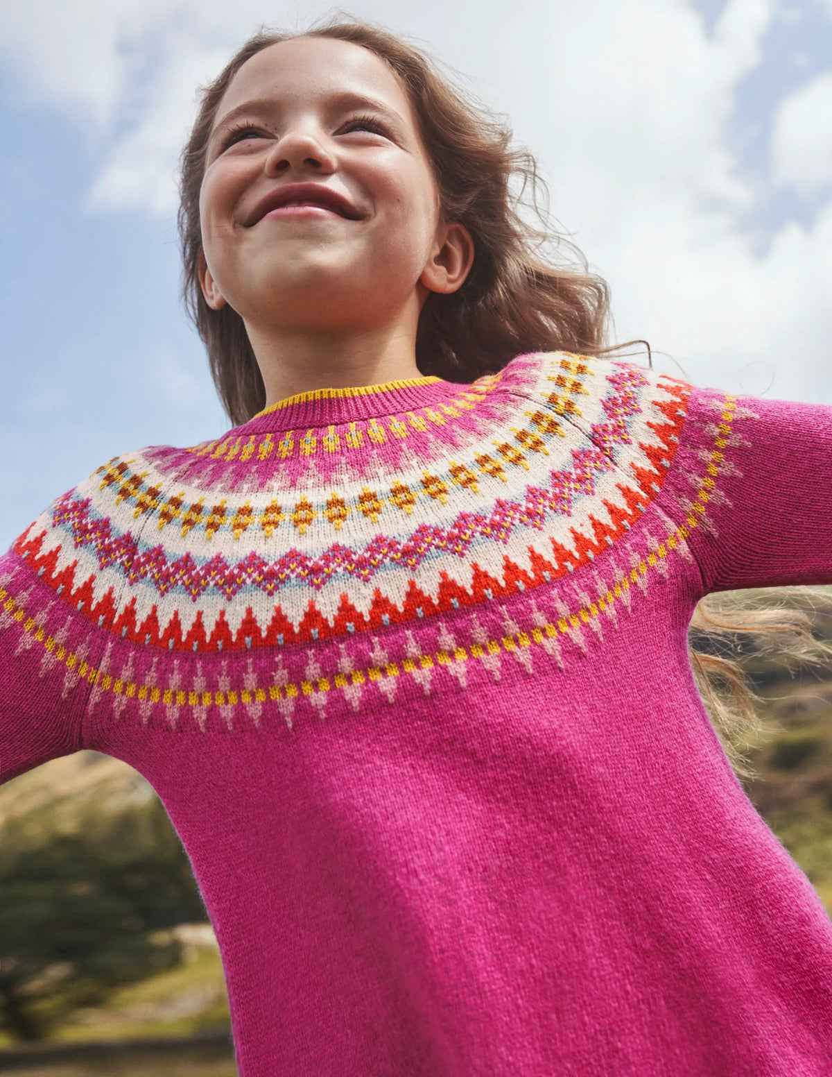 Fair Isle Sweater Dress-Mid Pink Fair Isle