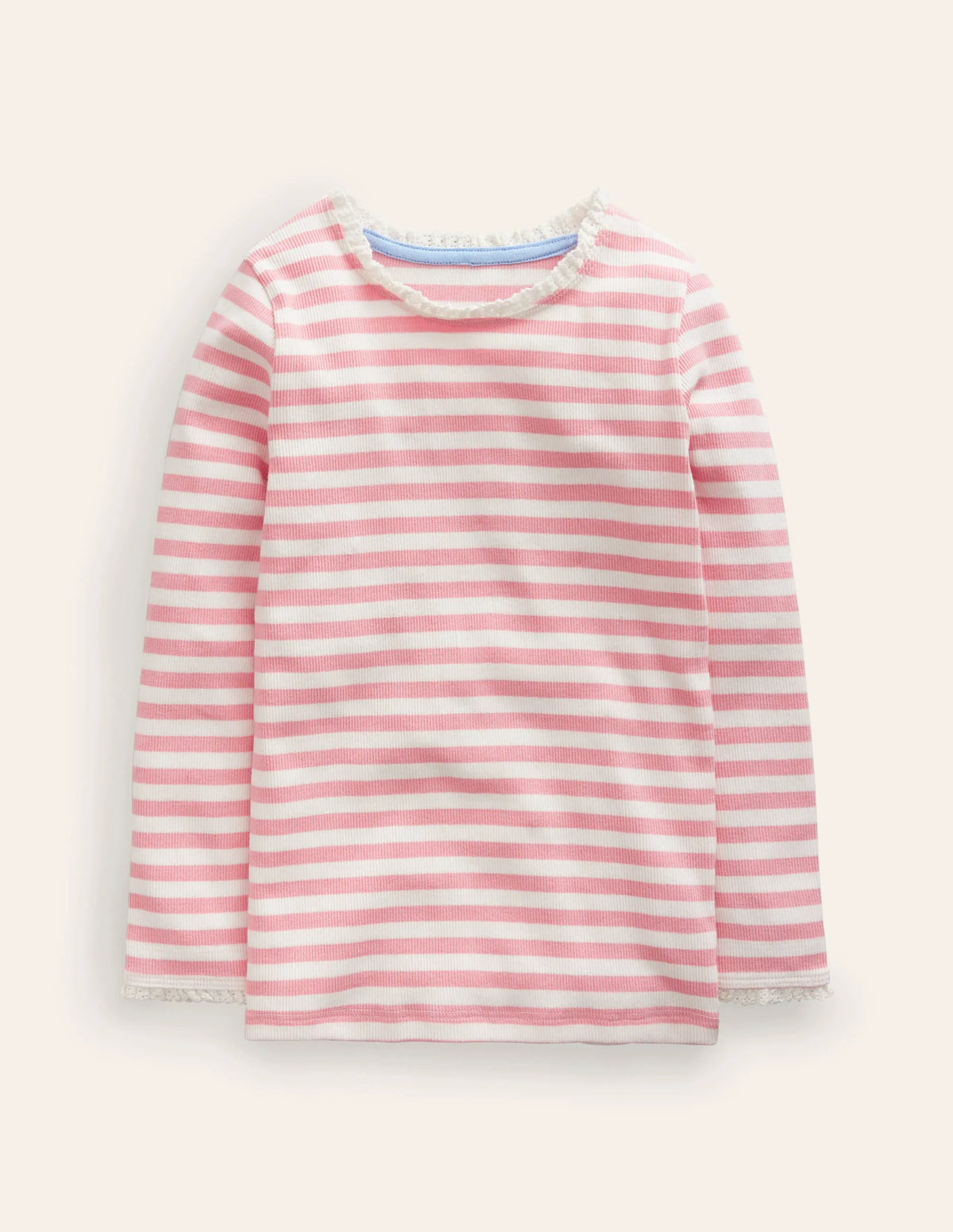 Ribbed Long Sleeve T-Shirt-Ballet Pink/Ivory