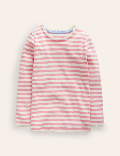 Ribbed Long Sleeve T-Shirt-Ballet Pink/Ivory