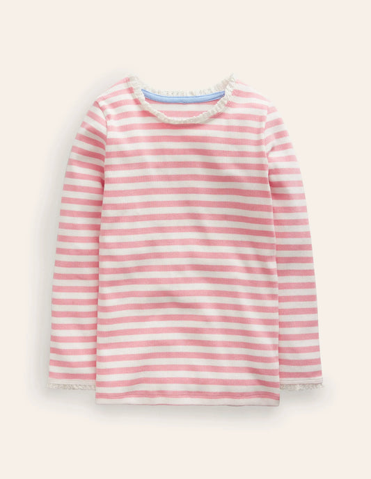 Ribbed Long Sleeve T-Shirt-Ballet Pink/Ivory