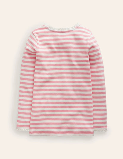 Ribbed Long Sleeve T-Shirt-Ballet Pink/Ivory