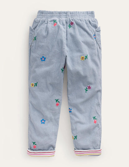 Lined Pull-on Cord Pants-Pebble Blue
