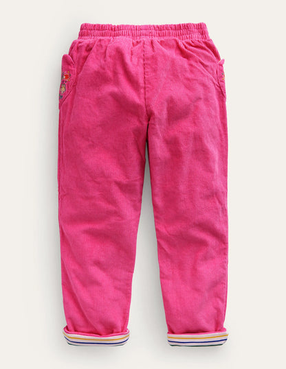 Lined Pull-on Cord Pants-Mid Pink