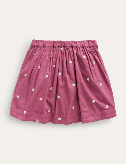 Embroidered Twirly Skirt-Teacup Pink Daisy