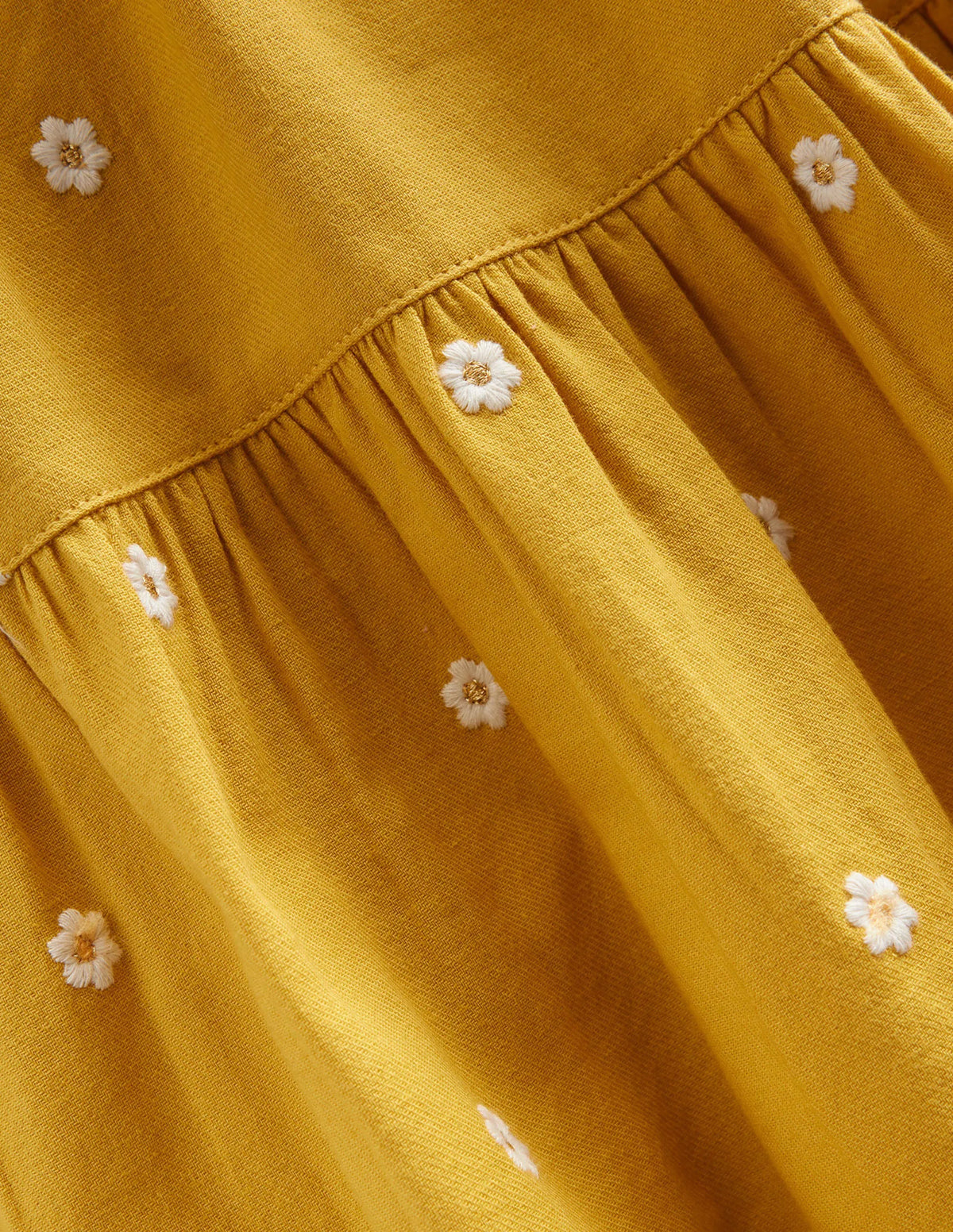 Embroidered twirly Dress-Honeycomb Yellow Daisy
