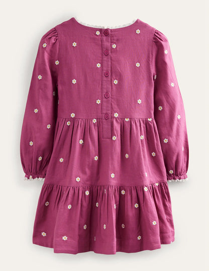 Embroidered twirly Dress-Teacup Pink Daisy