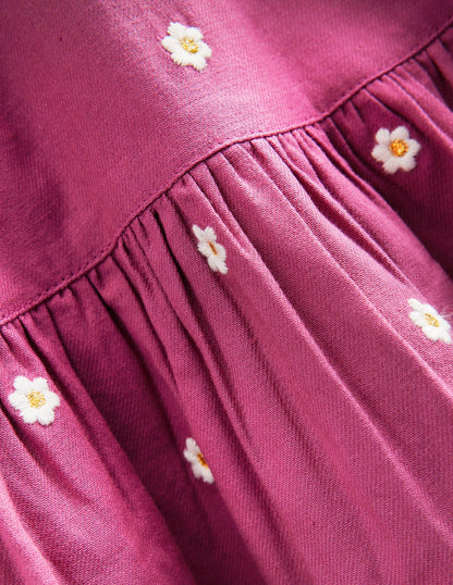 Embroidered twirly Dress-Teacup Pink Daisy