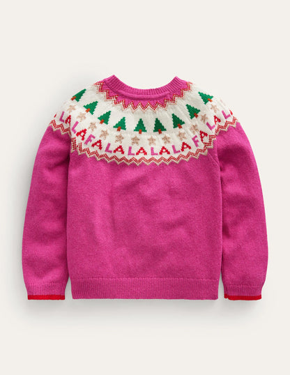 Fun Fair Isle Cardigan-Vibrant Pink Festive