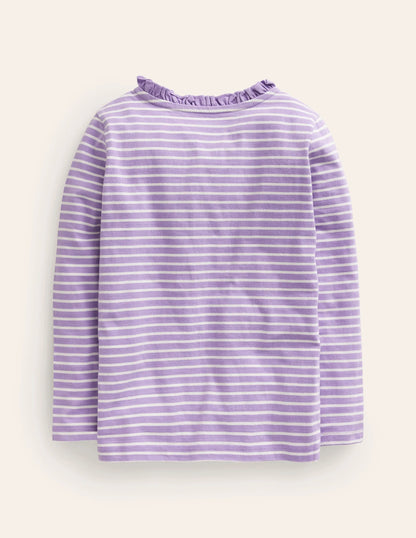 Henley Ruffle Breton Top-Ivory/Purple