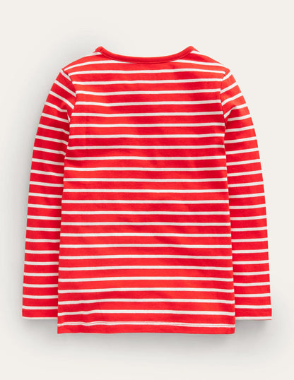 Puff Sleeve Appliqué T-shirt-Brilliant Red/Ivory Carolers