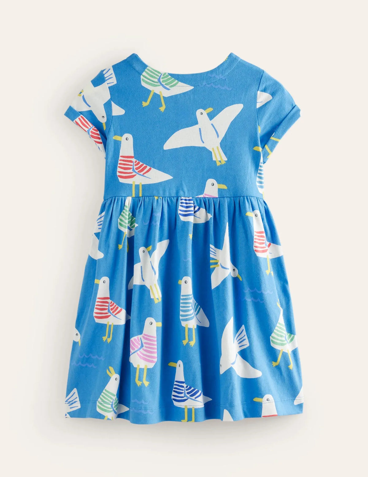 Short-sleeved Fun Jersey Dress-Blue Seagulls