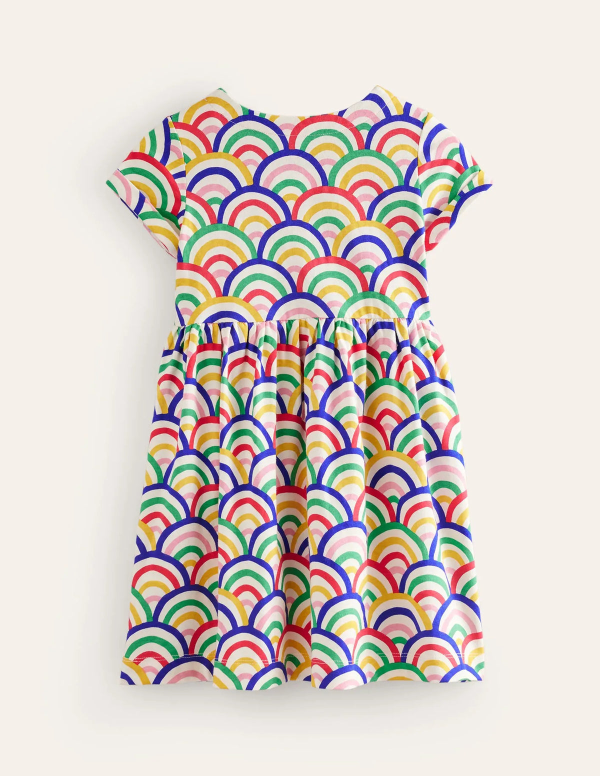 Short-sleeved Fun Jersey Dress-Ivory Multi Rainbow