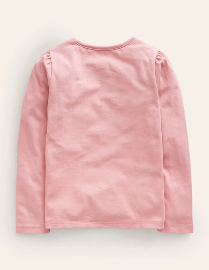 Appliqué Puff-Sleeve Top-Blush Pink Bunny
