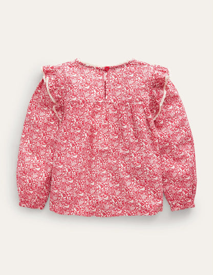 Smocked Ruffle Blouse-Rockability Red Robins