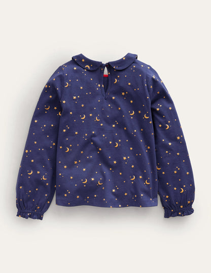 Collared Jersey Top-College Navy Twinkly Star