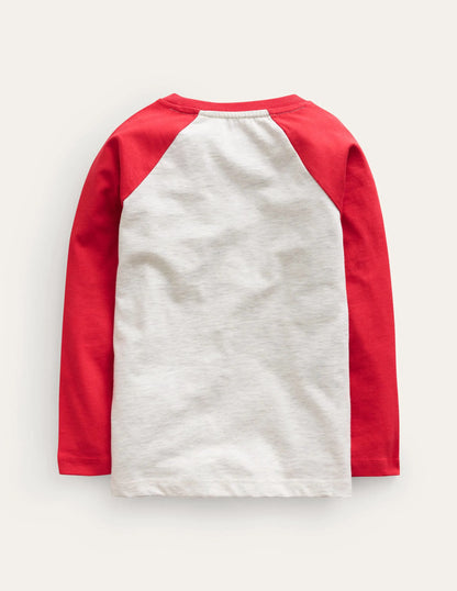 Printed Raglan T-Shirt-Vanilla Pod/Rockabilly Red
