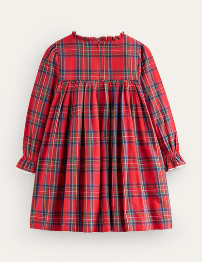 Smocked Heritage Check Dress-Red / Blue Check