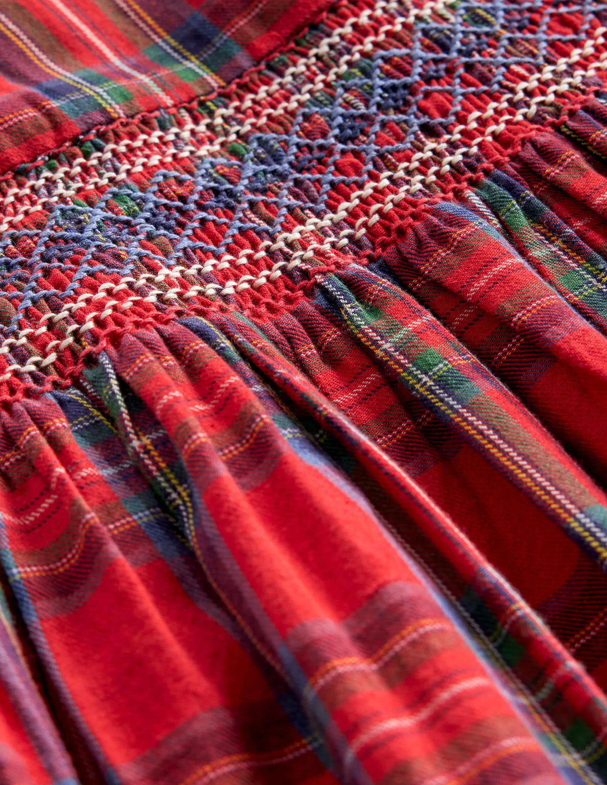 Smocked Heritage Check Dress-Red / Blue Check