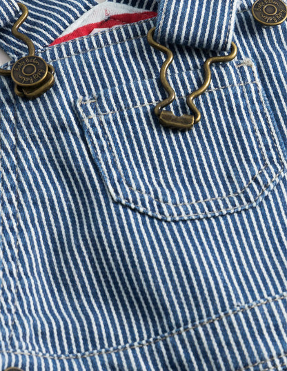 Patch Pocket Overalls-Medium Indigo Ticking