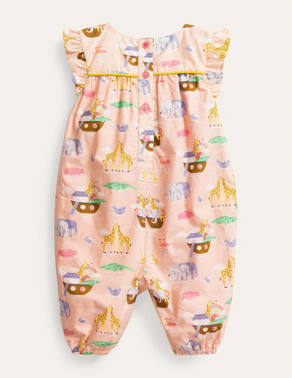 Ruffle Printed Rompers-Provence Dusty Pink Animals
