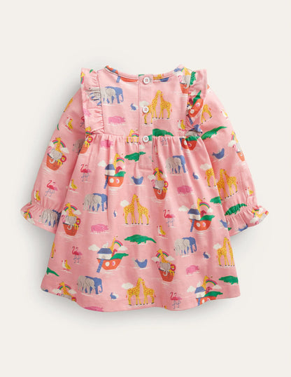 Printed Jersey Dress-Provence Pink Dusty Animals
