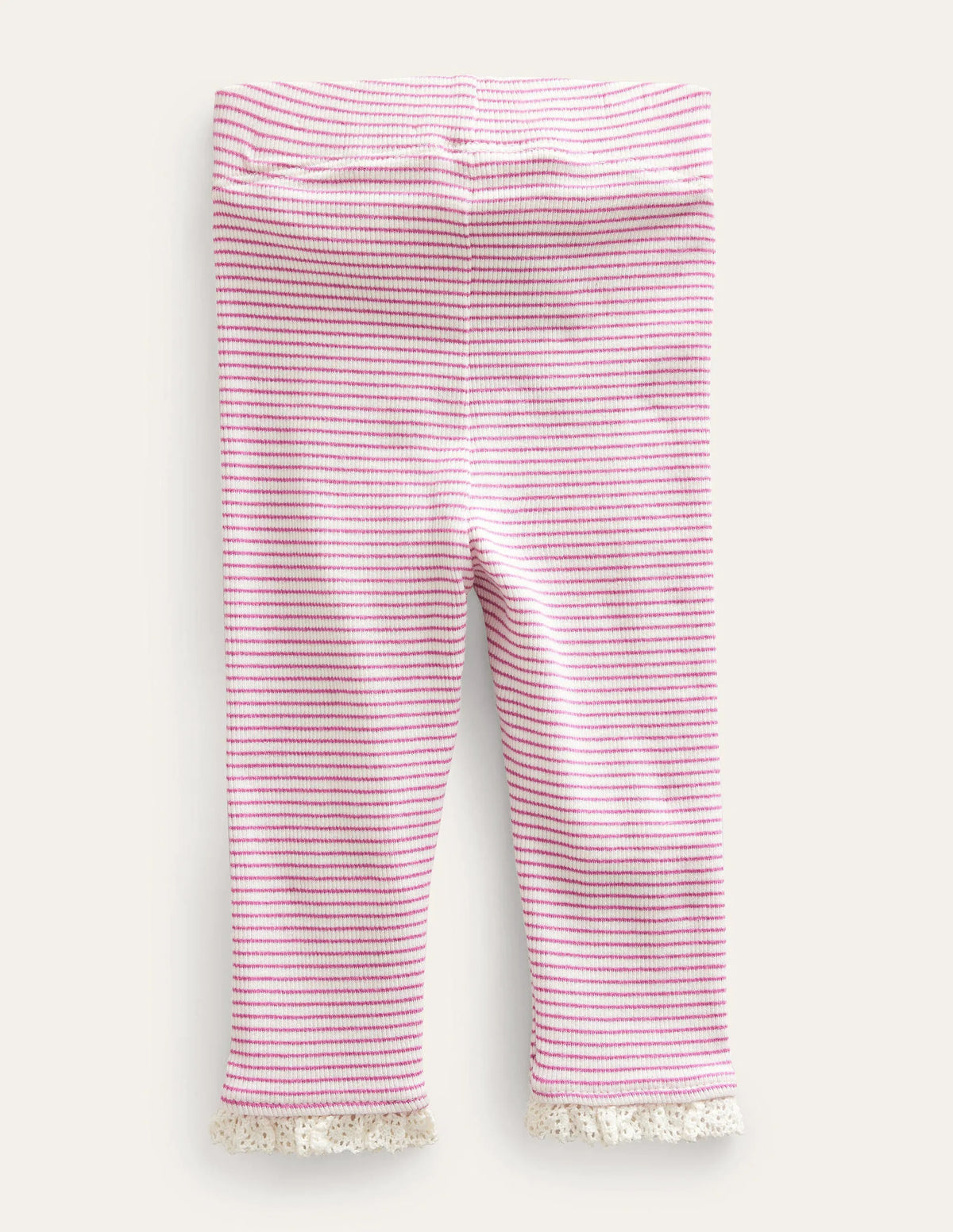 Ribbed Lace Leggings-Ivory/Pink