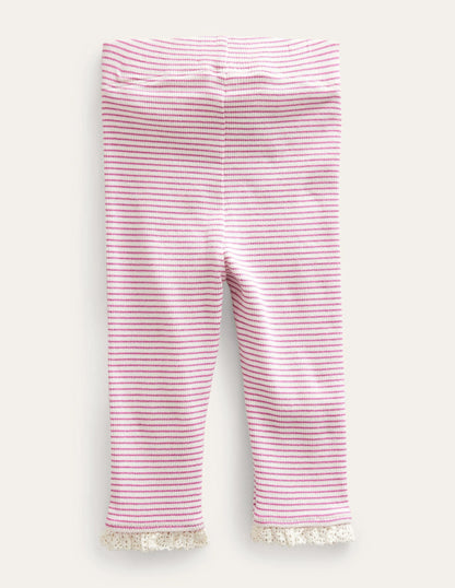 Ribbed Lace Leggings-Ivory/Pink