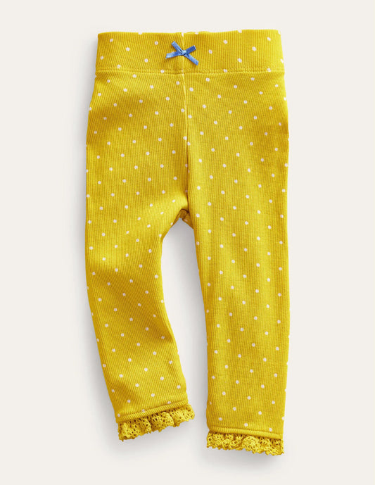 Ribbed Lace Leggings-Sweetcorn Yellow Pin Spot